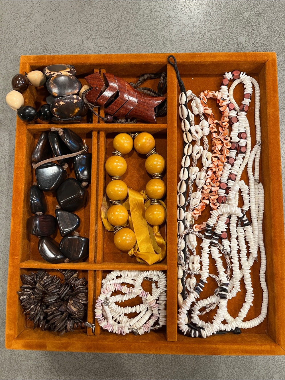 Handmade Yellow Bead and Shell Women’s Necklace Trio